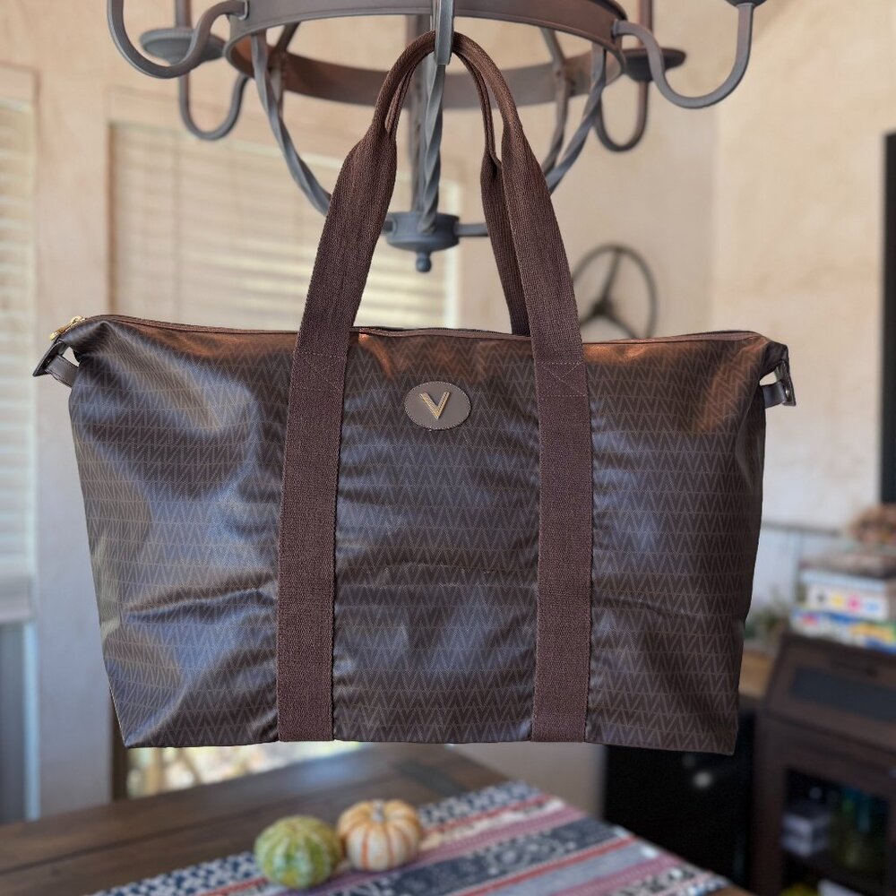 Mario Valentino Brown Coated Canvas Travel Duffle Bag, Vintage